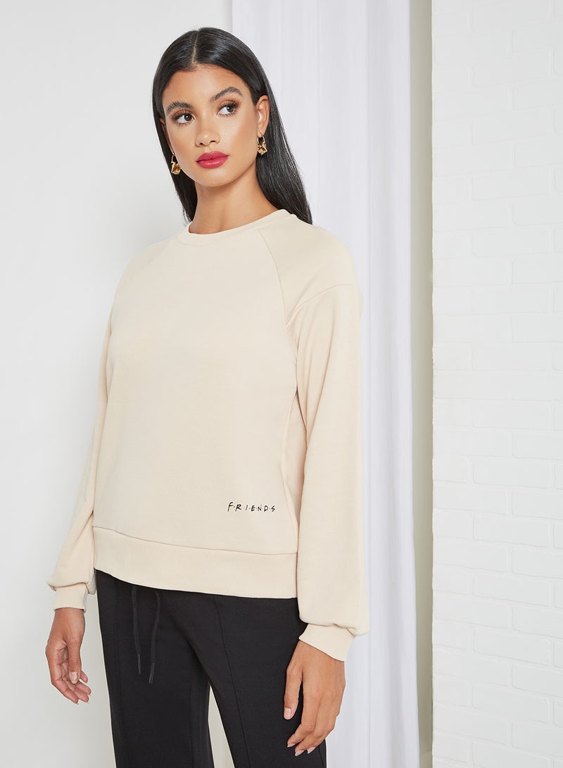 NA-KD - FRIENDS Graphic Sweatshirt Beige - Image 1