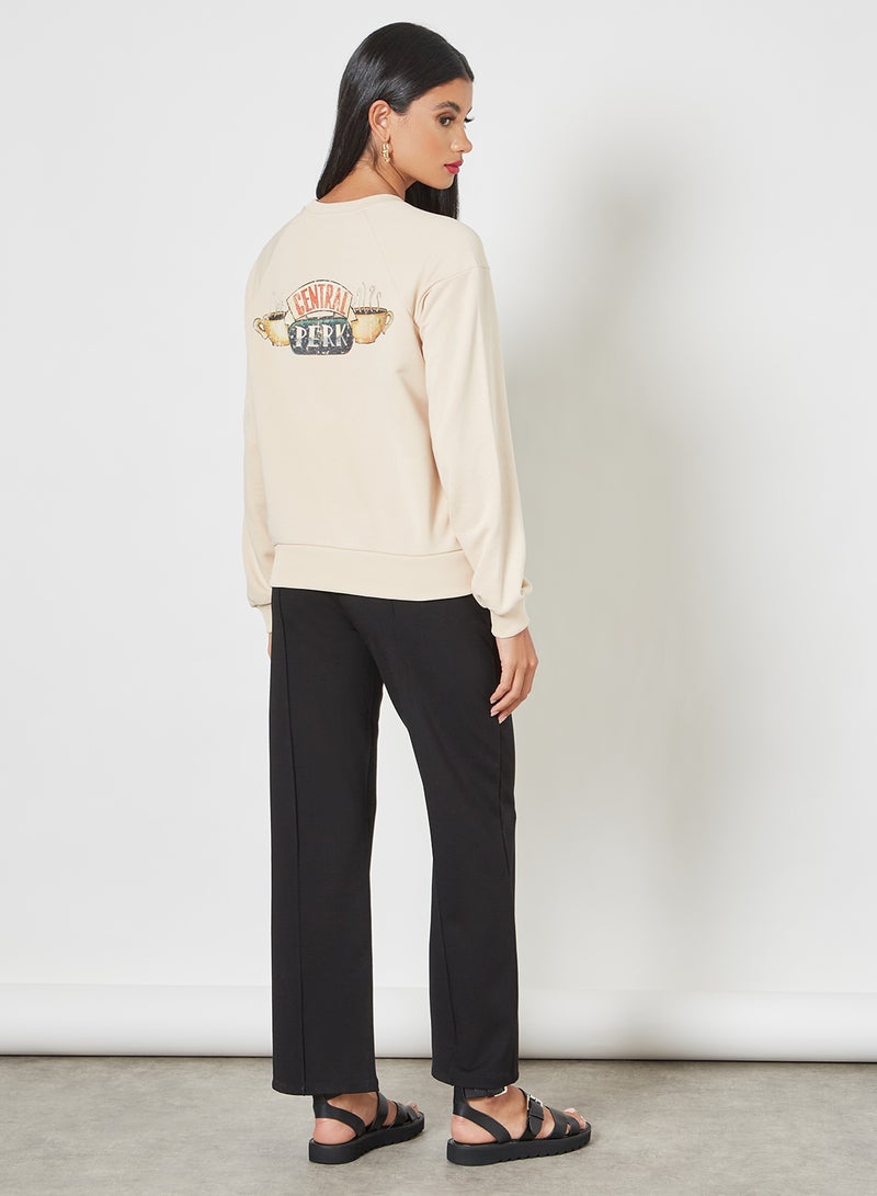 NA-KD - FRIENDS Graphic Sweatshirt Beige - Image 1