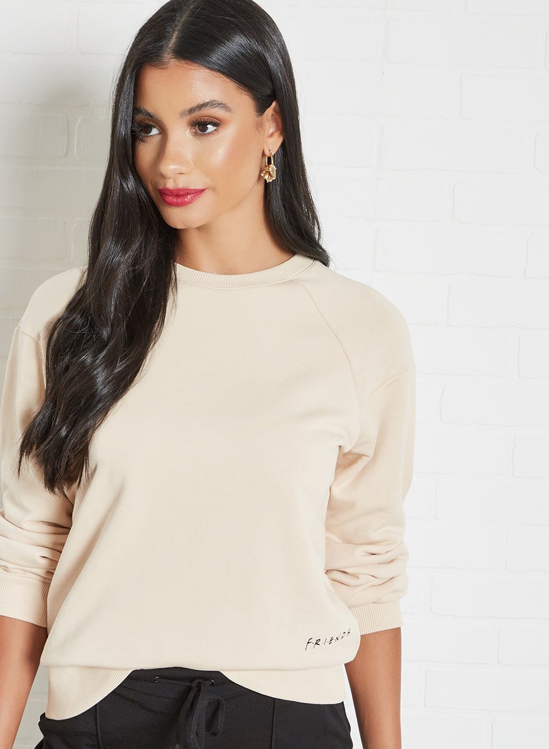 NA-KD - FRIENDS Graphic Sweatshirt Beige - Image 1