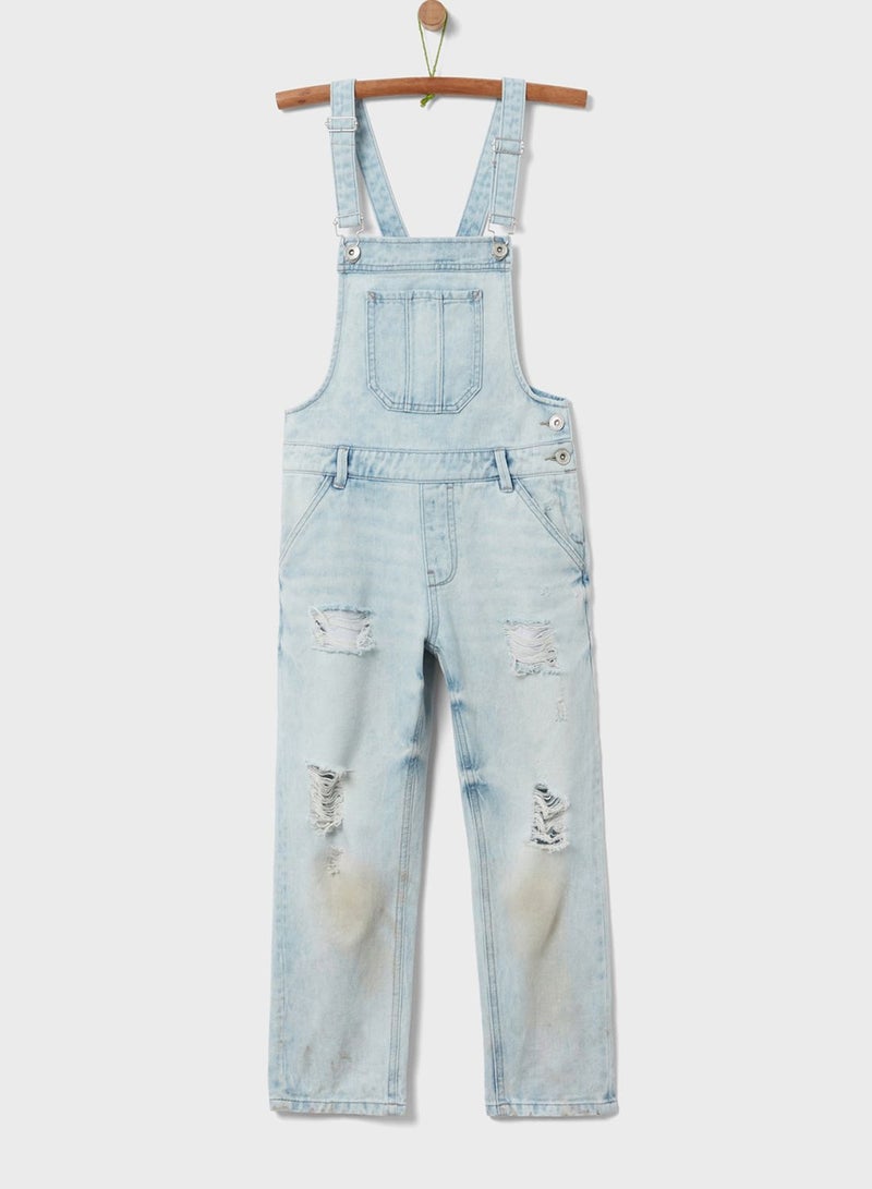 Ovs Casual Ripped Denim Dungaree Blue - Image 1