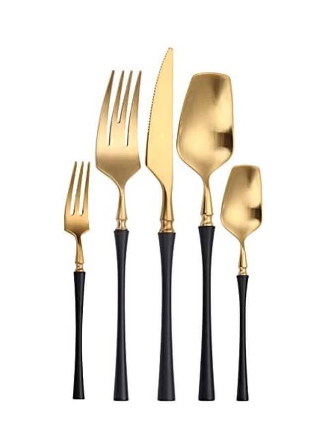 XiuWoo 5-Piece Stainless Steel Cutlery Set Golden/Black - Image 1