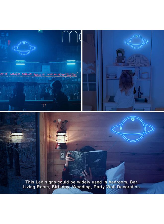 XiuWoo Planet Neon Sign Light with Stand Blue  - Image 3