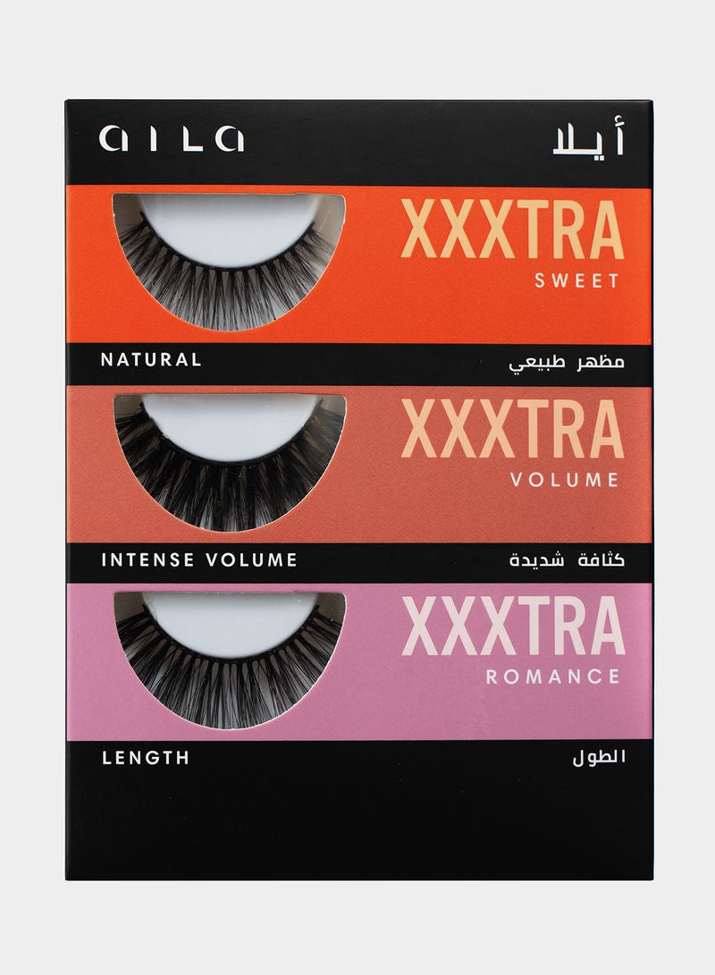 Aila XXXTRA Pack Of 3 False Eyelashes Natural + Length + Volume Black - Image 2