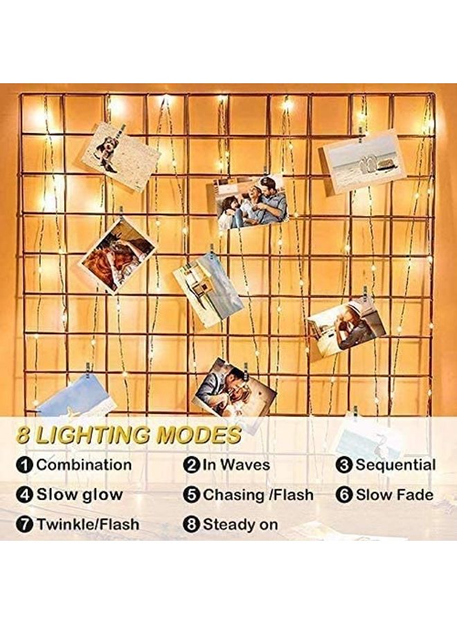 شو وو شريط إضاءة من 100 مصباح LED بـ 8 أوضاع للعرض يعمل بالبطارية ووصلة USB مع 50 مشبك لتعليق الصور أبيض دافئ - Image 3