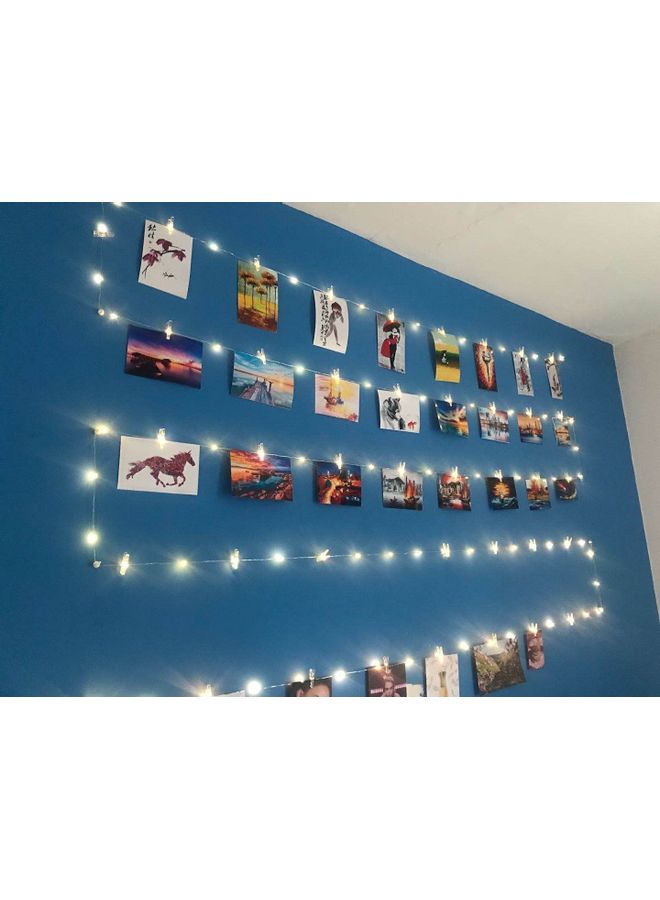 شو وو شريط إضاءة من 100 مصباح LED بـ 8 أوضاع للعرض يعمل بالبطارية ووصلة USB مع 50 مشبك لتعليق الصور أبيض دافئ - Image 5