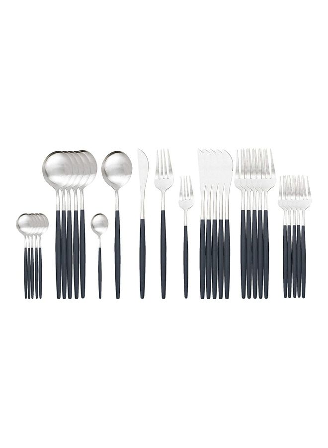 XiuWoo 30-Piece Various Size Stainless Steel Cutlery Set Silver/Black