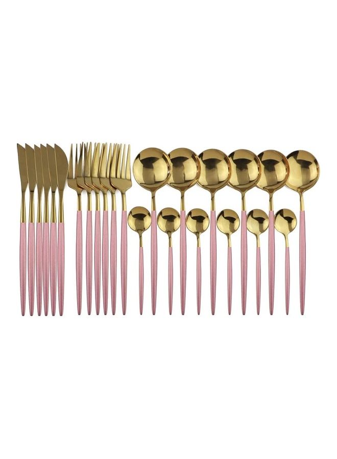 XiuWoo 24-Piece Stainless Steel Cutlery Set Golden/Pink