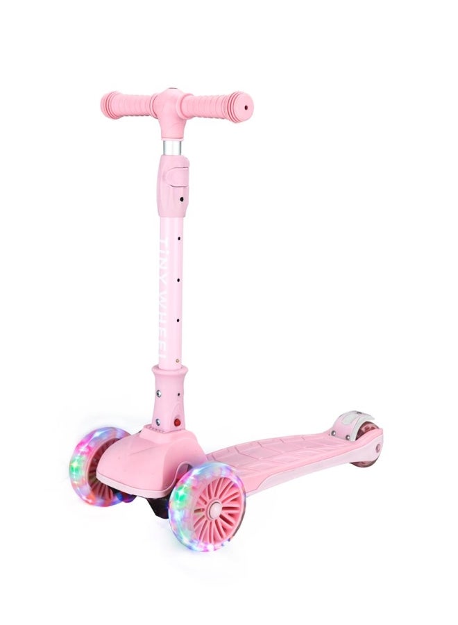 TINY WHEEL 3-Wheel Kick Scooter With Led Lights Pink For Kids And Adults Durable Pink 14cm - Image 1