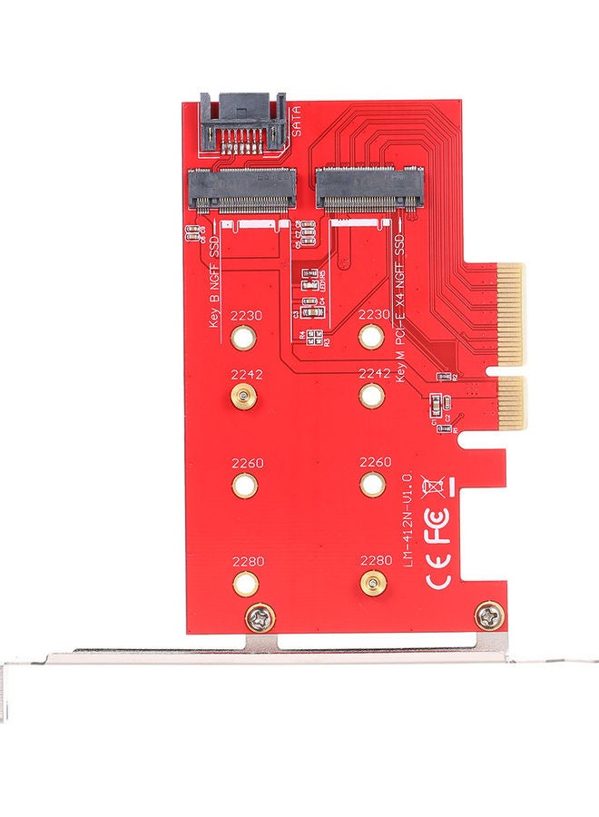 Generic NGFF SSD to PCI-E Express Adapter Dual Slots Red/Silver  - Image 1
