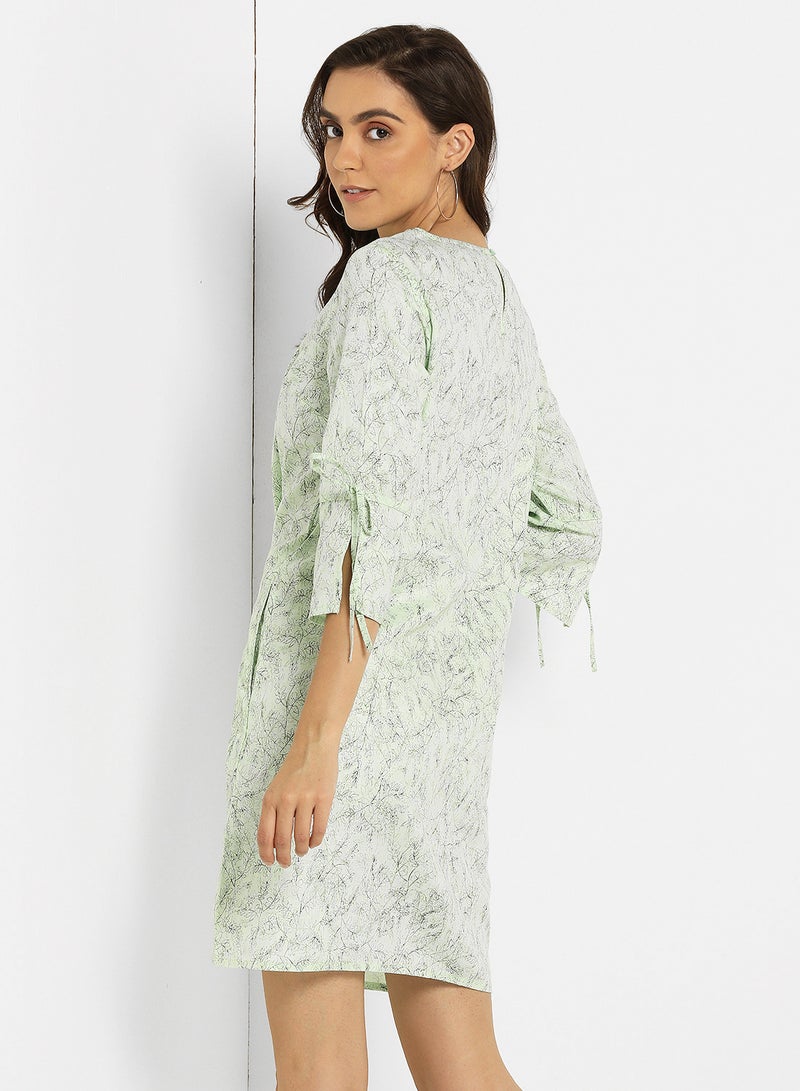 ABOF Printed Round Neck Mini Dress Light Green  - Image 2