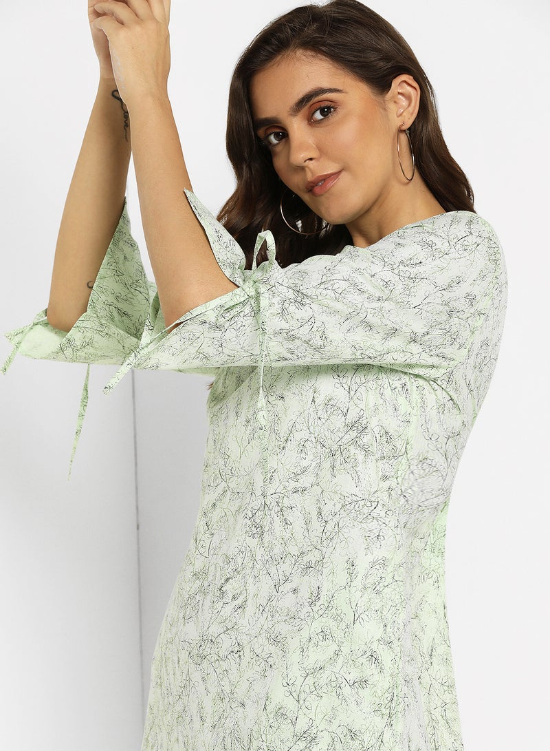 ABOF Printed Round Neck Mini Dress Light Green  - Image 3
