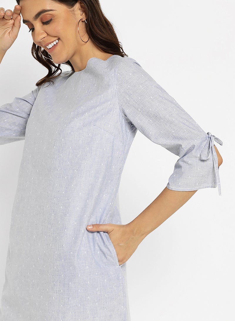 ABOF Cuff Tie Up Printed Shift Dress Light Blue - Image 3