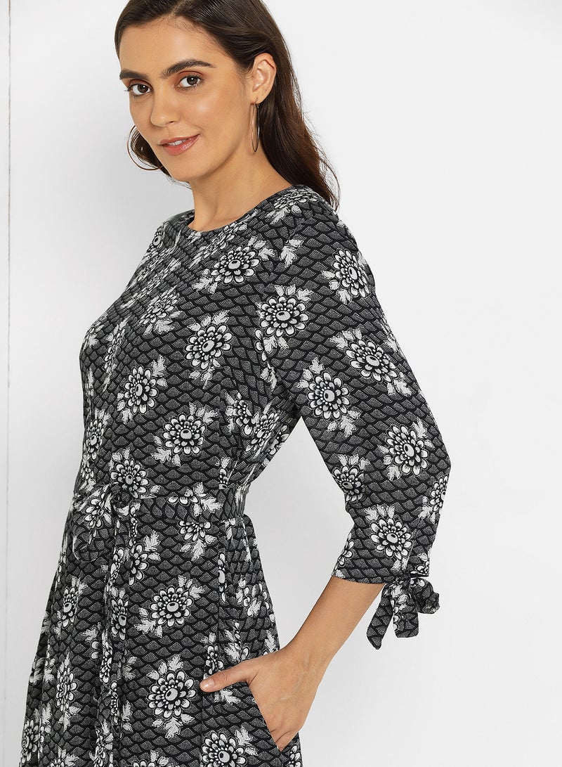 ABOF Tie Up Printed Mini Dress Black/White  - Image 3
