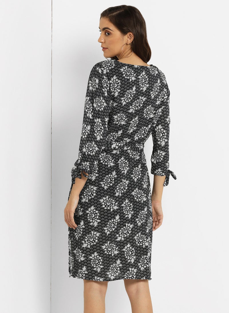 ABOF Tie Up Printed Mini Dress Black/White  - Image 2