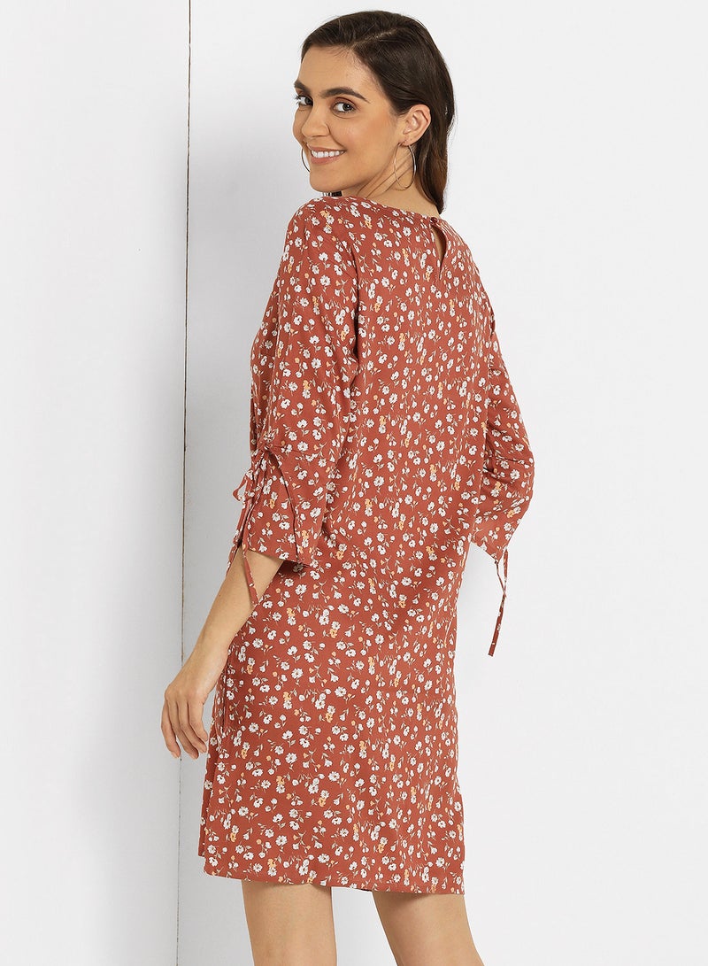 ABOF Cuff Tie Up Basic Printed Shift Dress Multicolour - Image 2