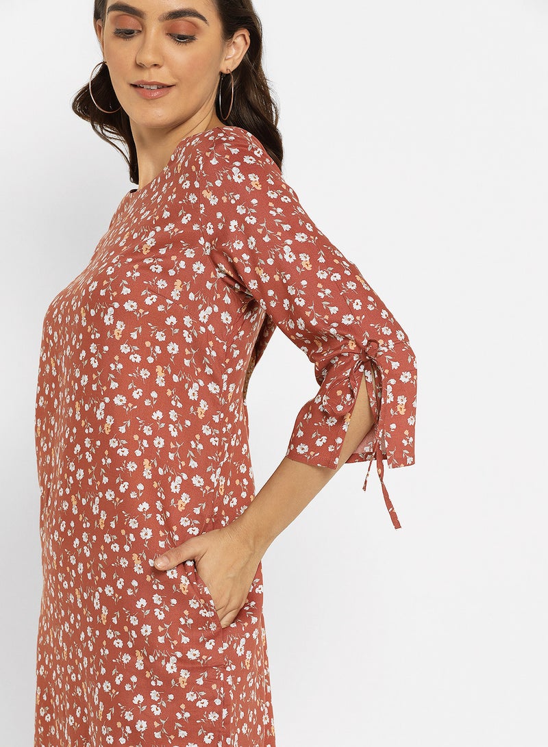 ABOF Cuff Tie Up Basic Printed Shift Dress Multicolour - Image 3