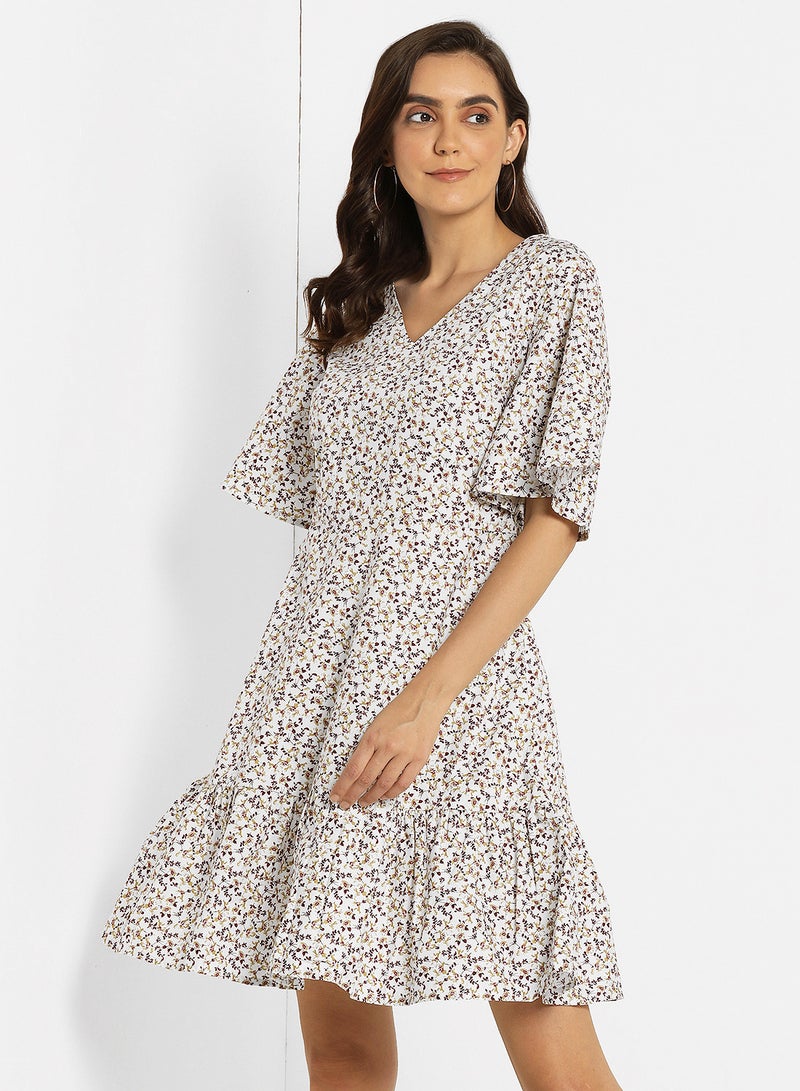 ABOF Flared Sleeve Printed Dress Multicolour  - Image 1