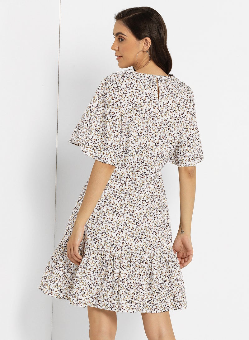 ABOF Flared Sleeve Printed Dress Multicolour  - Image 2