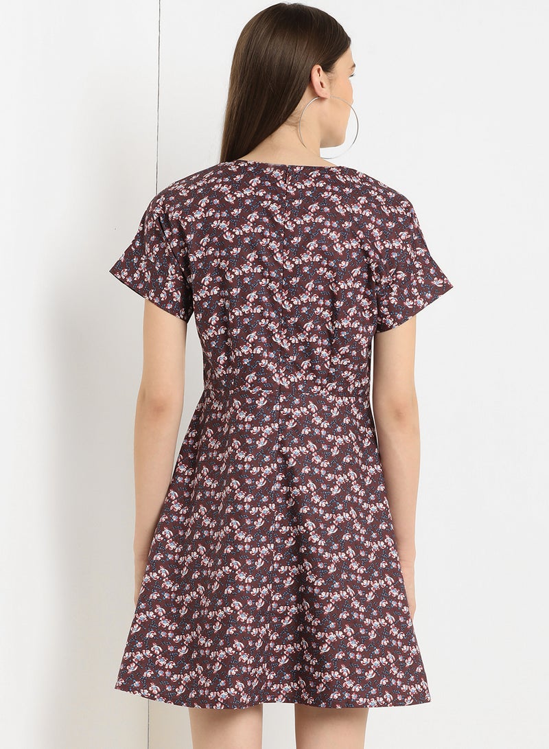 ABOF Printed V-Neck Skater Dress Multicolour - Image 2