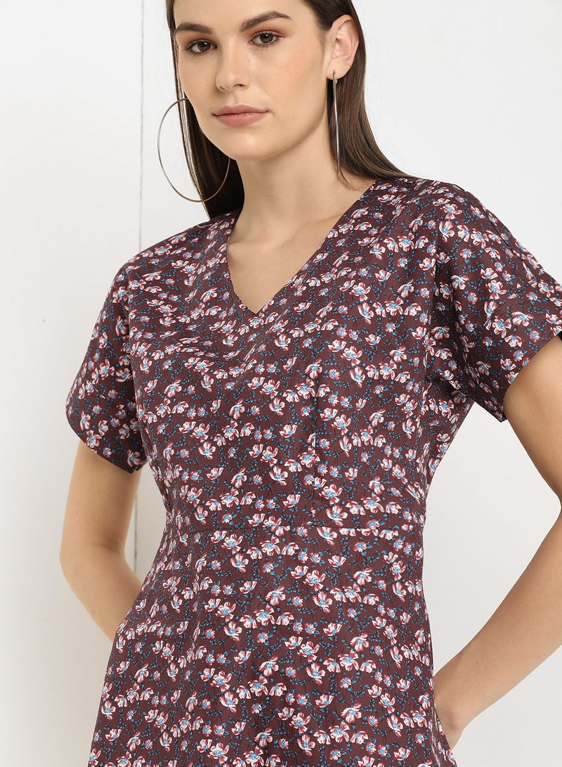 ABOF Printed V-Neck Skater Dress Multicolour - Image 3
