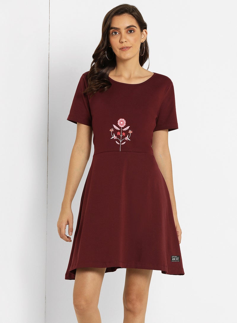 ABOF - Floral Round Neck Shift Mini Dress Red - Image 1
