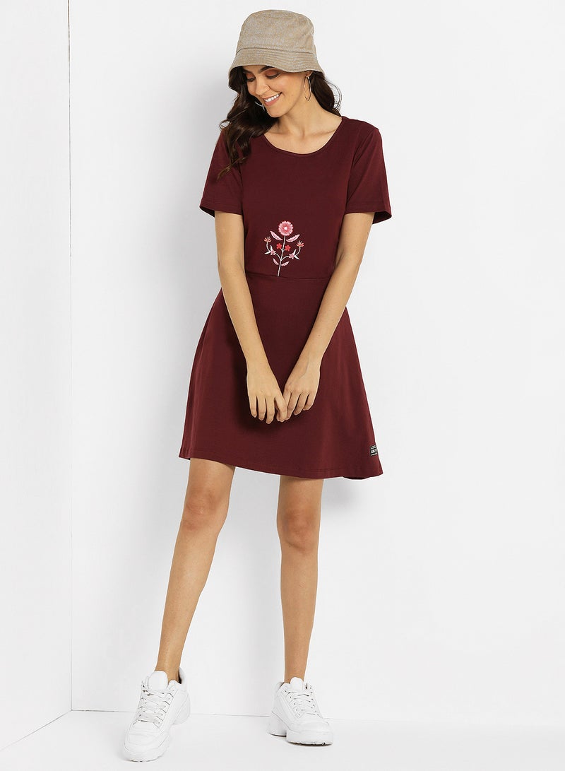 ABOF - Floral Round Neck Shift Mini Dress Red - Image 1