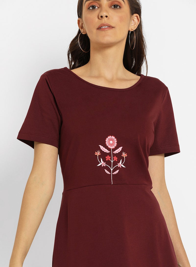 ABOF - Floral Round Neck Shift Mini Dress Red - Image 1