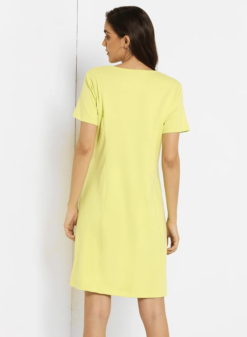 ABOF Graphic Print Shift Dress Lime