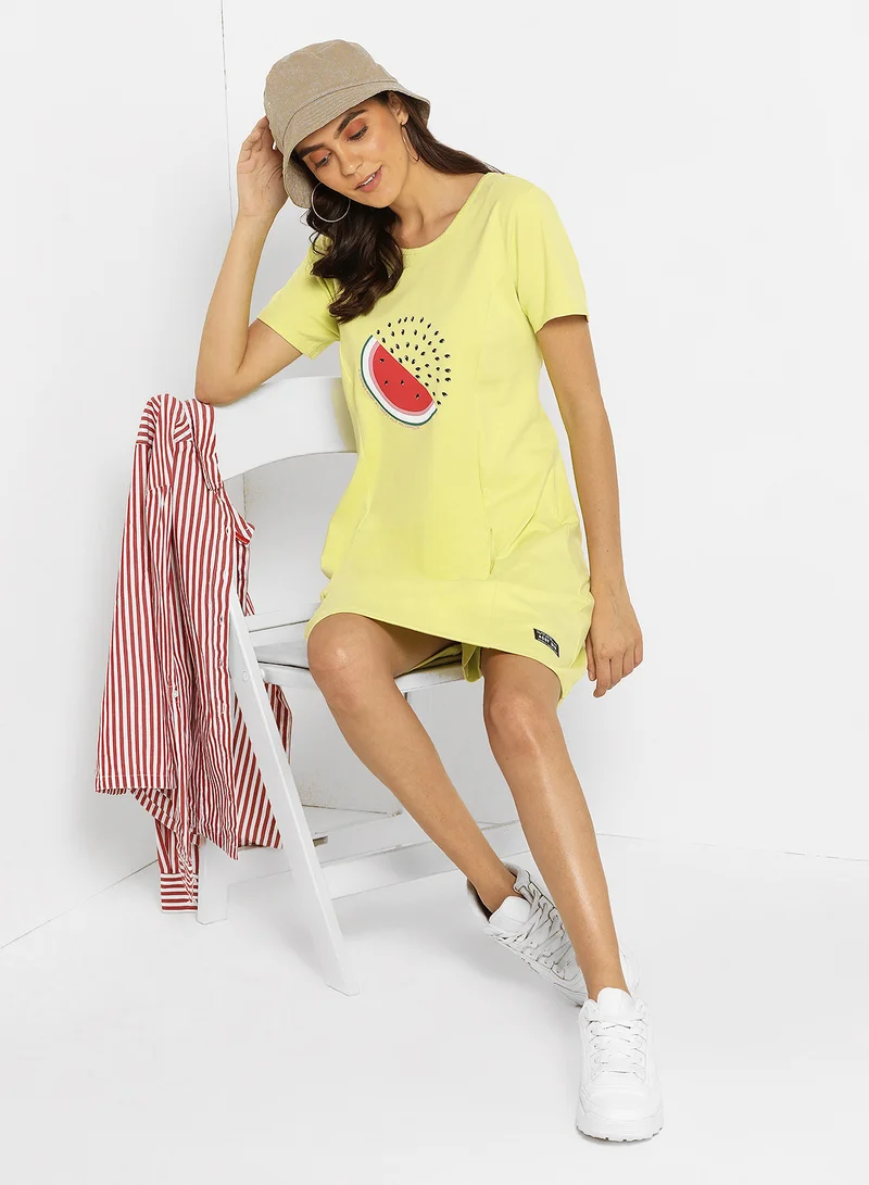 ABOF Graphic Print Shift Dress Lime