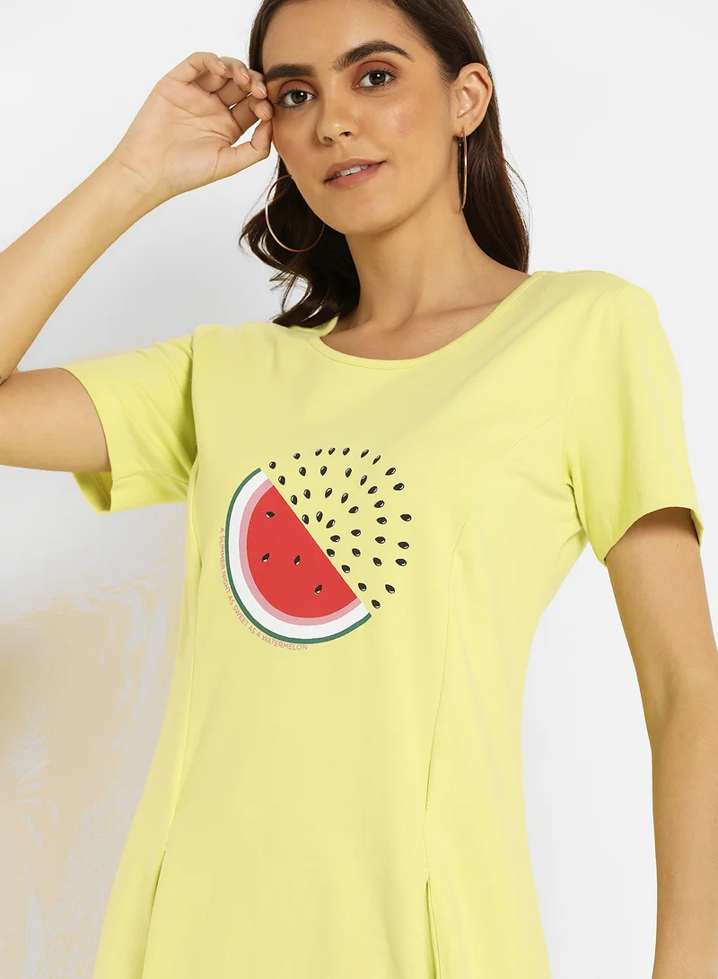 ABOF Graphic Print Shift Dress Lime