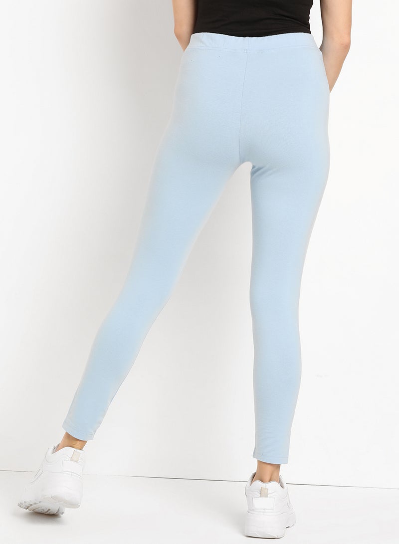 ABOF - Elastic Waist High-Rise Skinny Fit Plain Leggings Sky Blue - Image 1