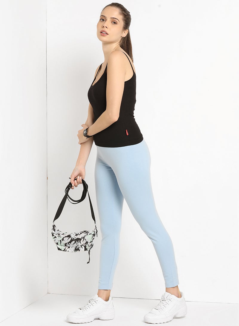 ABOF - Elastic Waist High-Rise Skinny Fit Plain Leggings Sky Blue - Image 1