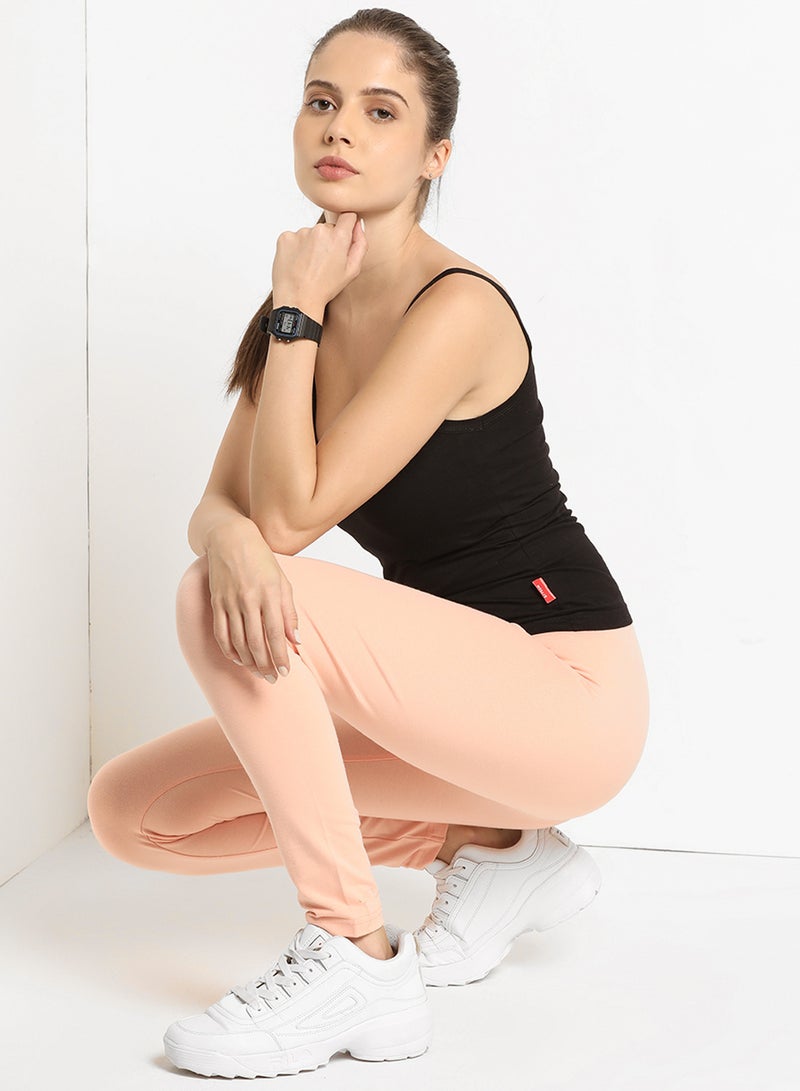 ABOF Elastic Waist High-Rise Skinny Fit Plain Leggings Peach  - Image 3
