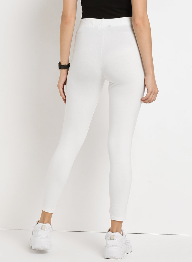 ABOF - Side Strap Pattern Elastic Waist High-Rise Skinny Fit Leggings Egret - Image 1