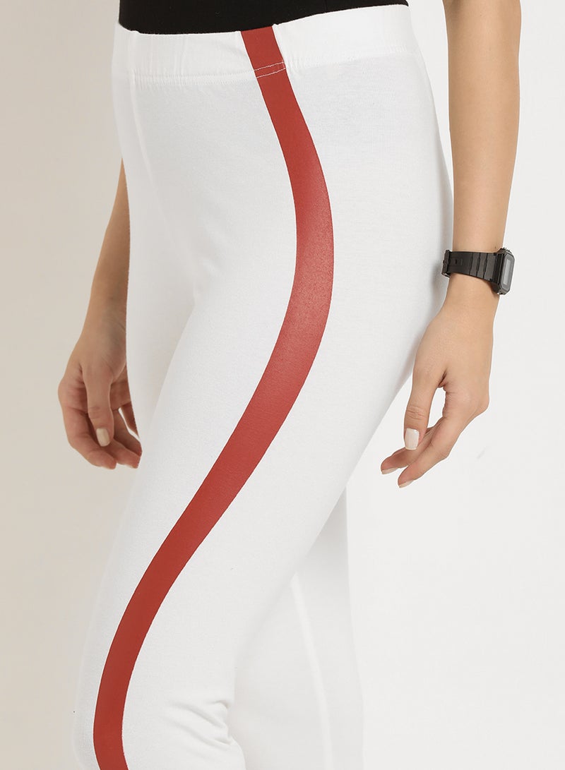 ABOF - Side Strap Pattern Elastic Waist High-Rise Skinny Fit Leggings Egret - Image 1