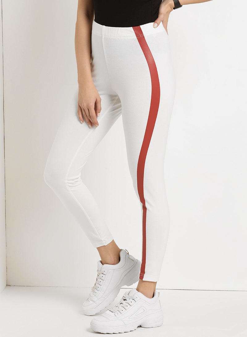 ABOF - Side Strap Pattern Elastic Waist High-Rise Skinny Fit Leggings Egret - Image 1