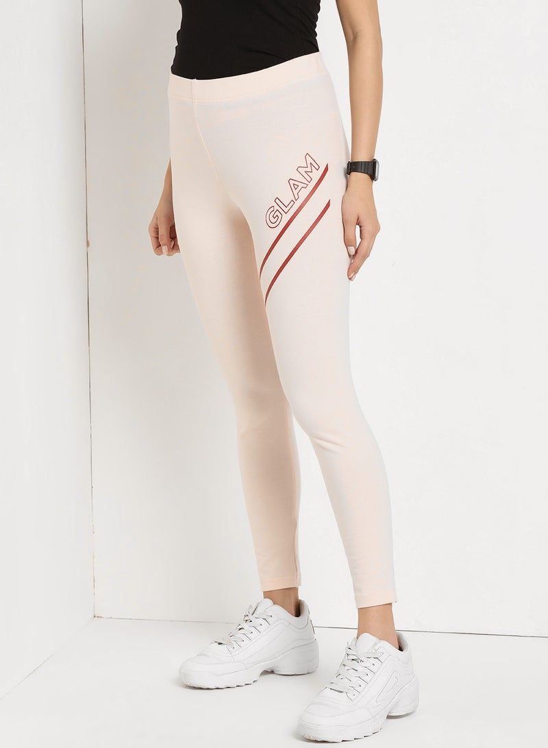 Glam Printed Elastic Waist High-Rise Skinny Fit Leggings Pink