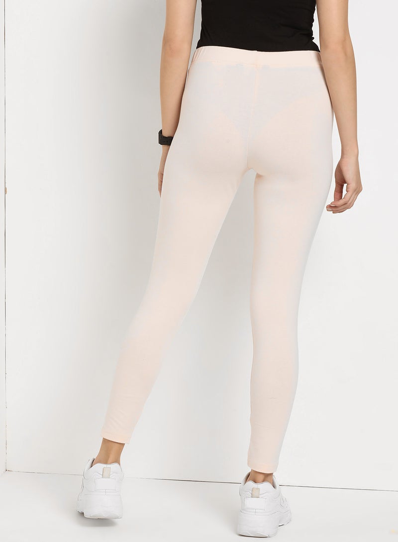 Glam Printed Elastic Waist High-Rise Skinny Fit Leggings Pink