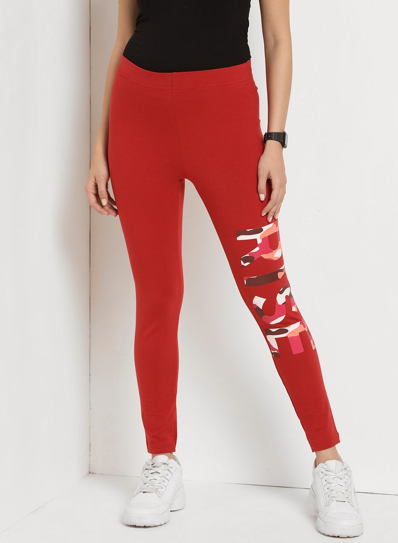 ABOF Rise Printed High Waist Elastic Waistband Skinny Fit Leggings Red  - Image 1