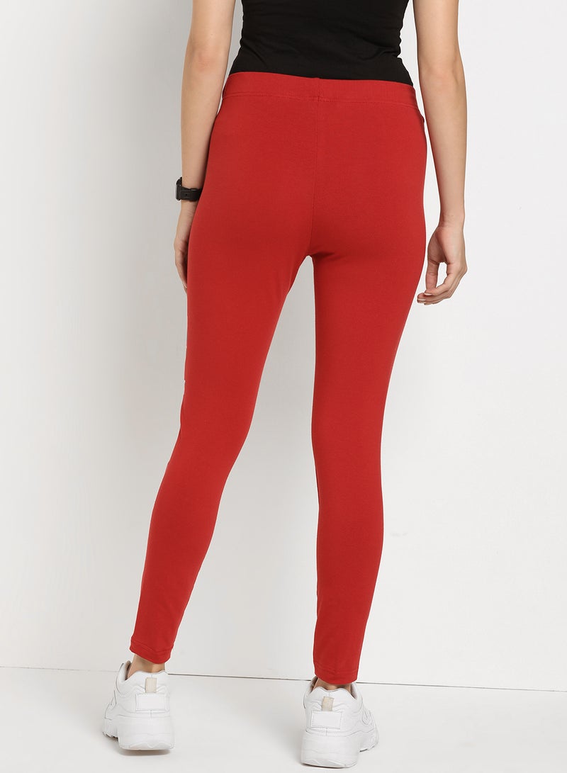 ABOF Rise Printed High Waist Elastic Waistband Skinny Fit Leggings Red  - Image 2