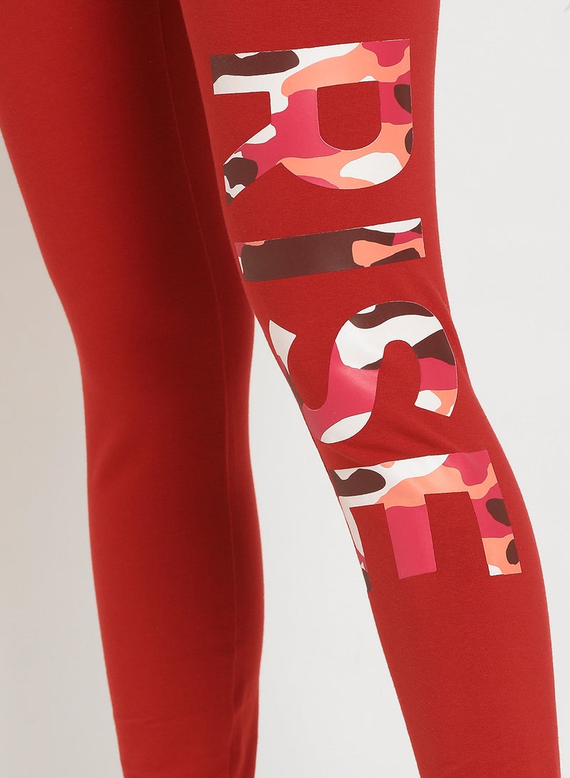 ABOF Rise Printed High Waist Elastic Waistband Skinny Fit Leggings Red  - Image 4