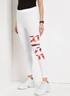 ABOF Rise Printed High Waist Elastic Waistband Skinny Fit Leggings White  - Image 1