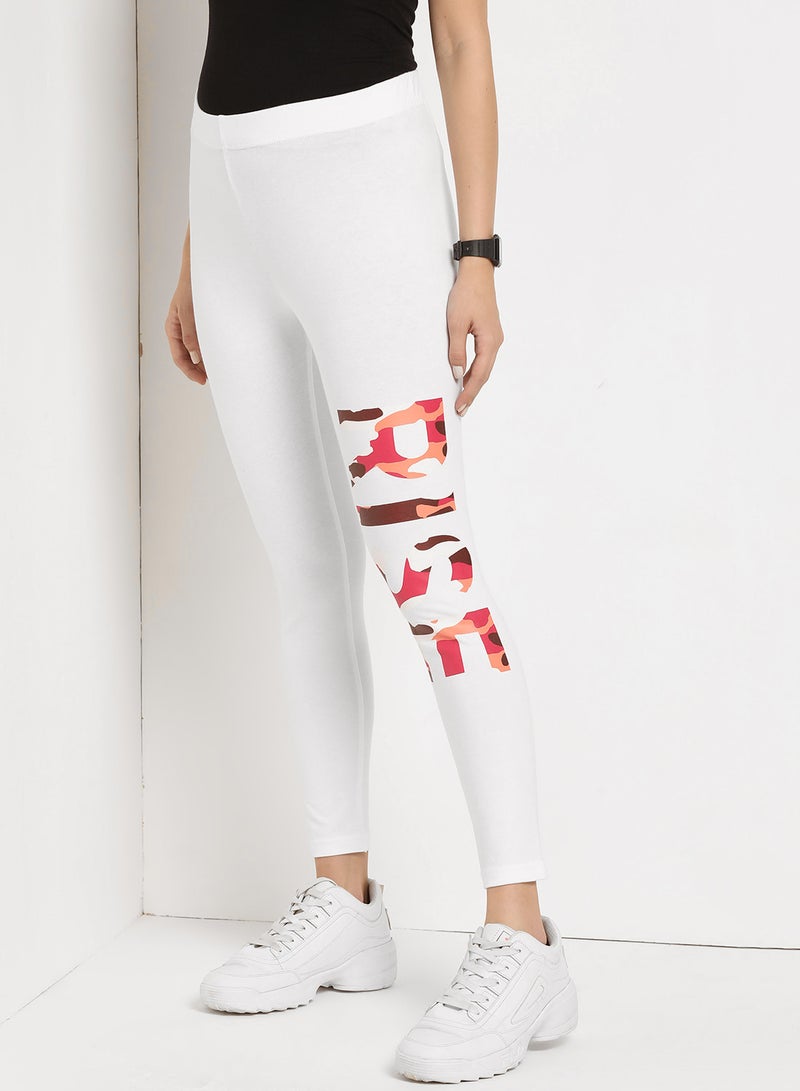ABOF - Rise Printed High Waist Elastic Waistband Skinny Fit Leggings White - Image 1