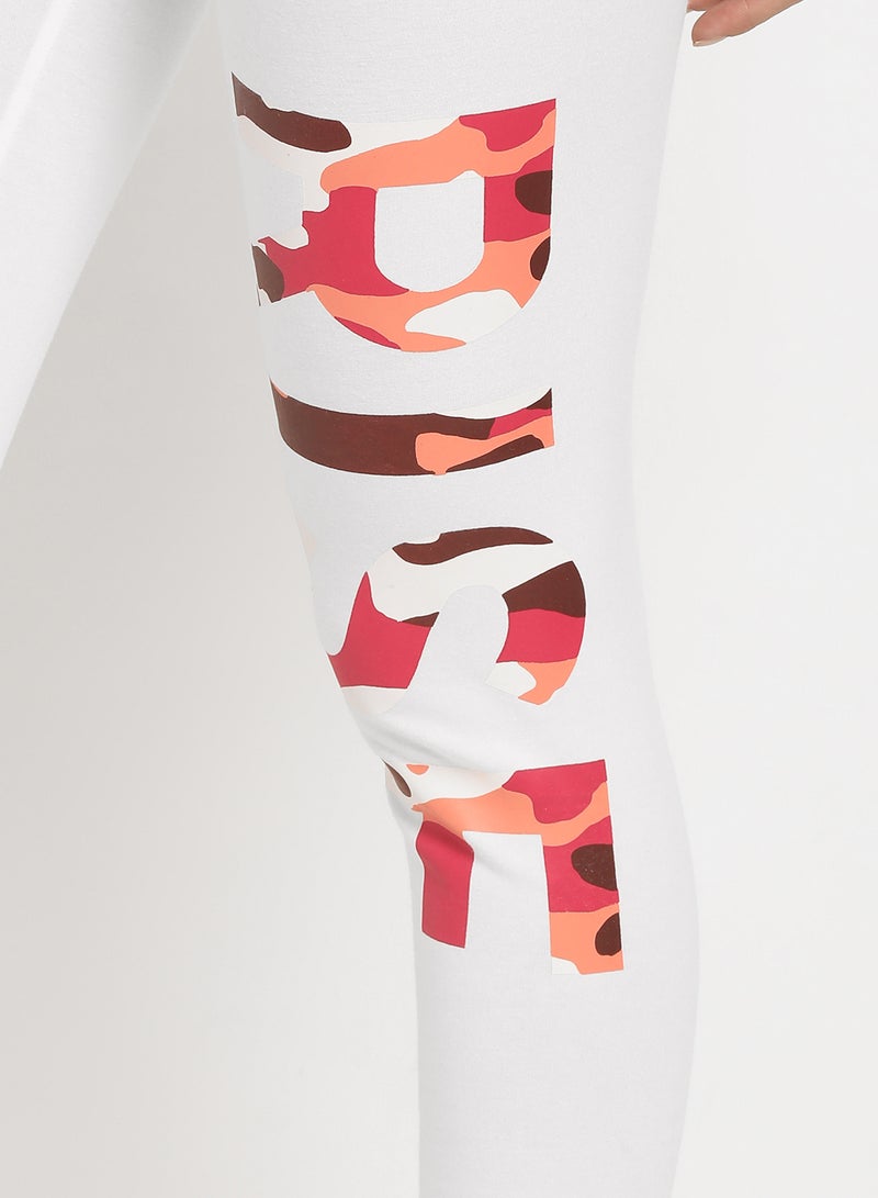 ABOF - Rise Printed High Waist Elastic Waistband Skinny Fit Leggings White - Image 1