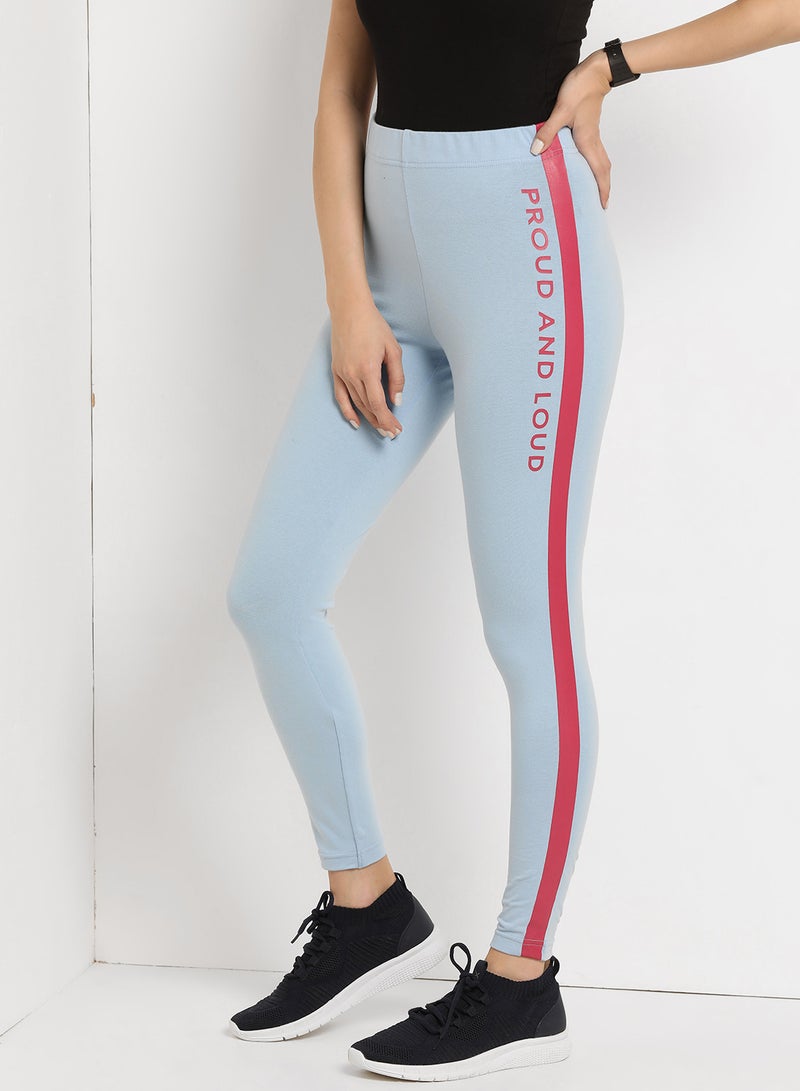 ABOF Proud And Loud Slogan Printed High Waist Skinny Fit Leggings Blue/Red  - Image 1