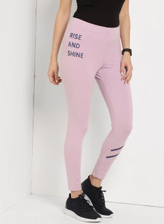 ABOF Rise And Shine Slogan Printed High Waist Skinny Fit Leggings Crocus Petal  - Image 1