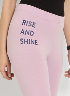 ABOF Rise And Shine Slogan Printed High Waist Skinny Fit Leggings Crocus Petal  - Image 4