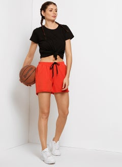 ABOF Elastic Waistband Drawstring Mid Rise Shorts Orange Rust  - Image 4