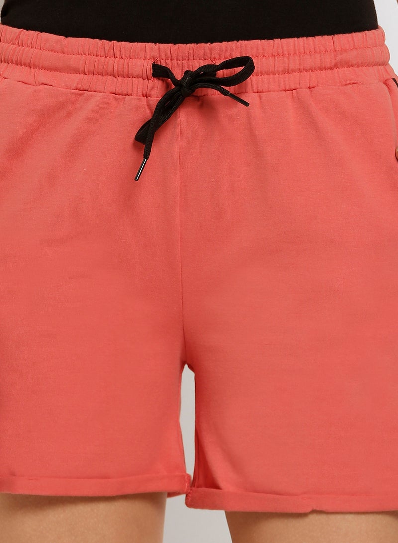 ABOF Elastic Waistband Drawstring Mid Rise Shorts Deep Sea Coral - Image 3