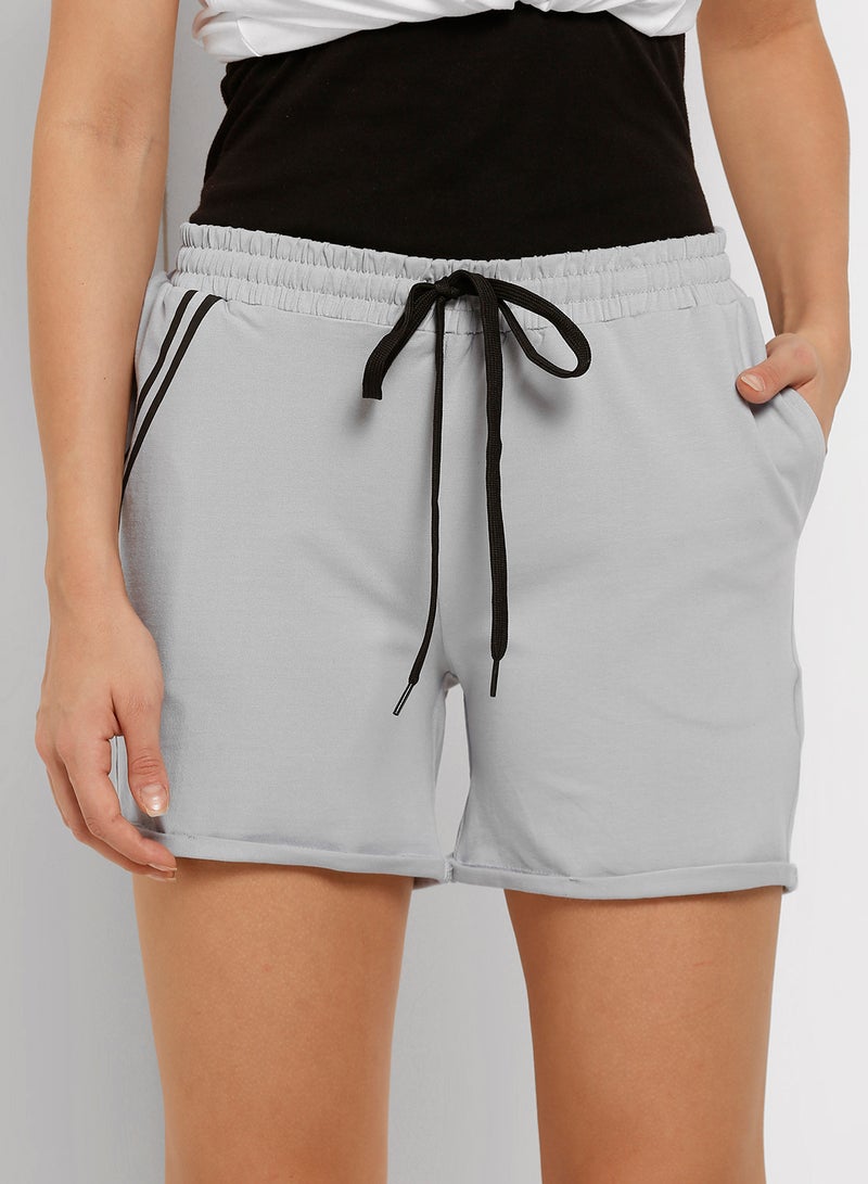 ABOF - Elastic Waistband Drawstring Mid Rise Shorts Grey - Image 1